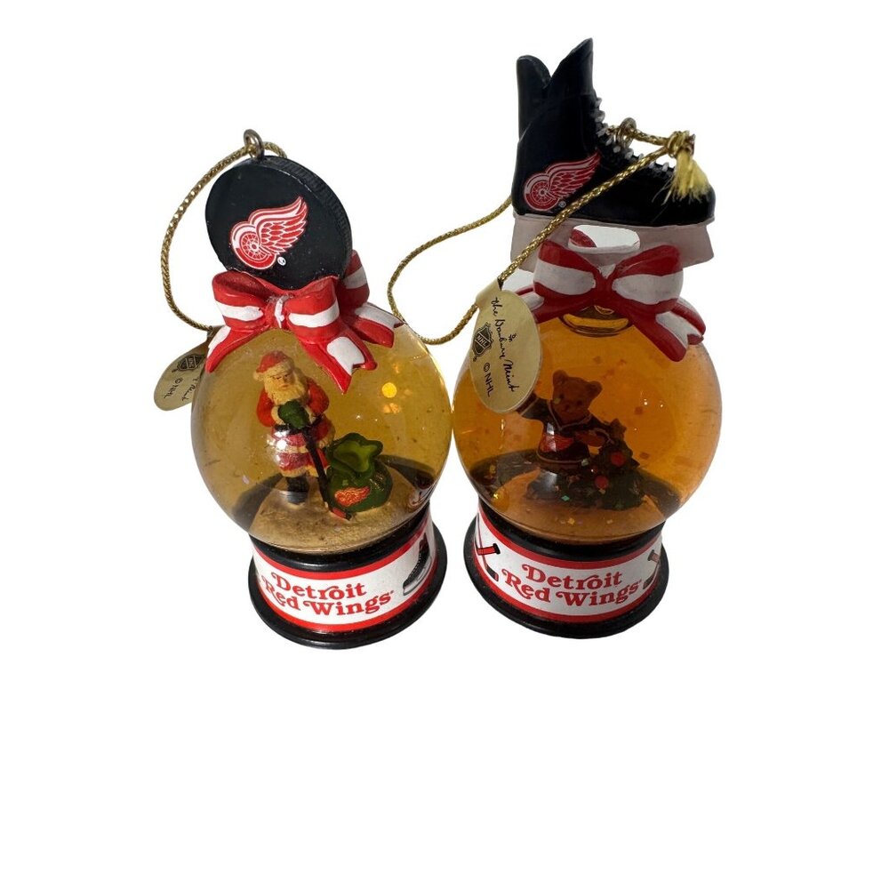 Detroit Red Wings Christmas Ornaments Set Of 2 With Santa & Snow globe